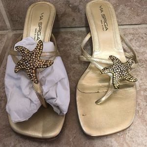 Via Spiga Gold Sandals with Kitten Heels
